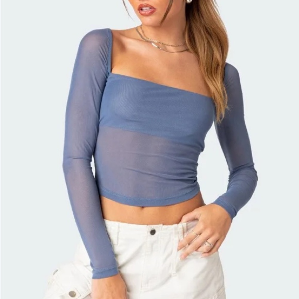 Edikted Blue Mesh Long Sleeve